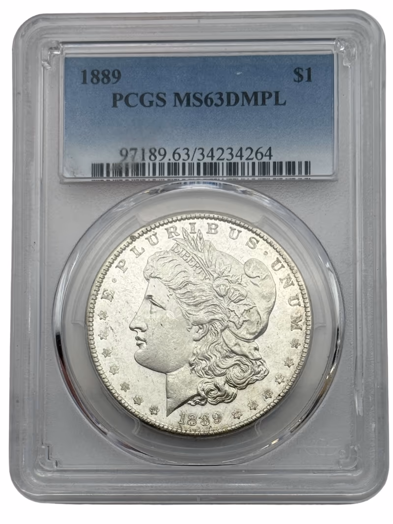 1889 Morgan Silver Dollar, PCGS MS63 DMPL, Deep Mirror Prooflike. primary image